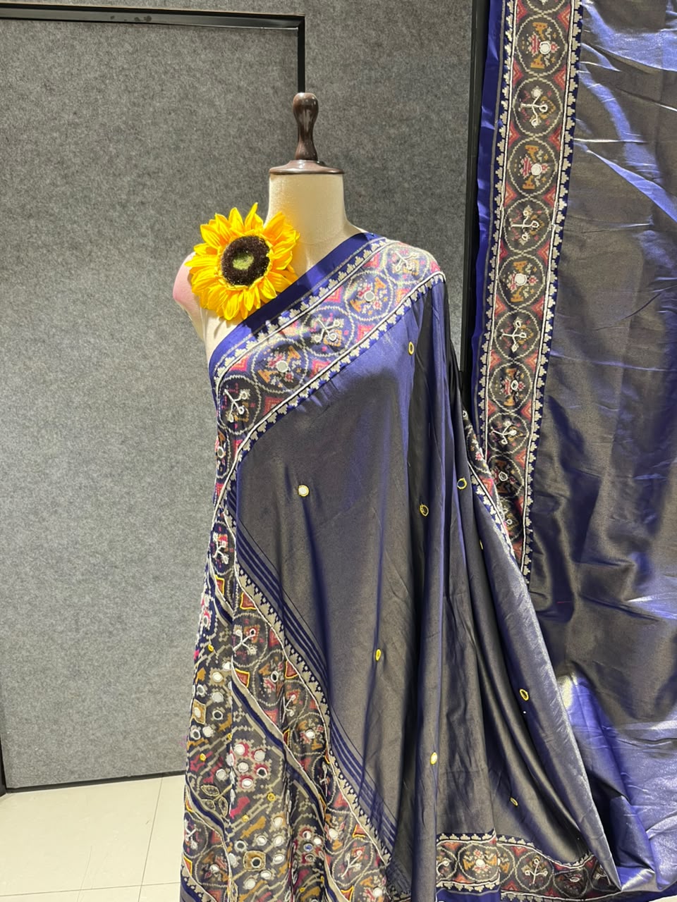 Blue Pure Soft Banarasi Patola Silk Blend Traditional Manekchowk Hand and Mirror Work Patola Saree
