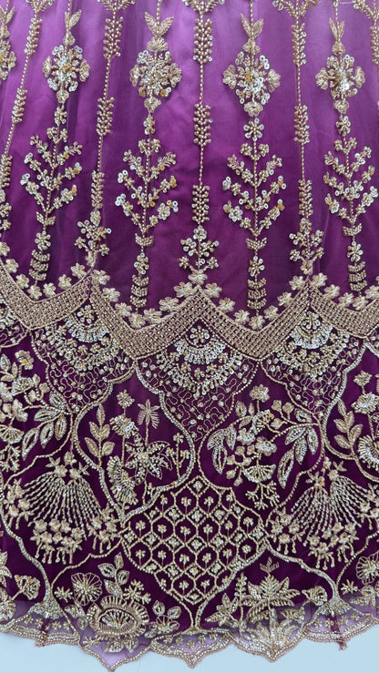 Purple Pure Heavy Net Motif Handwork Zari Sequins Work Bridal Lehenga Choli