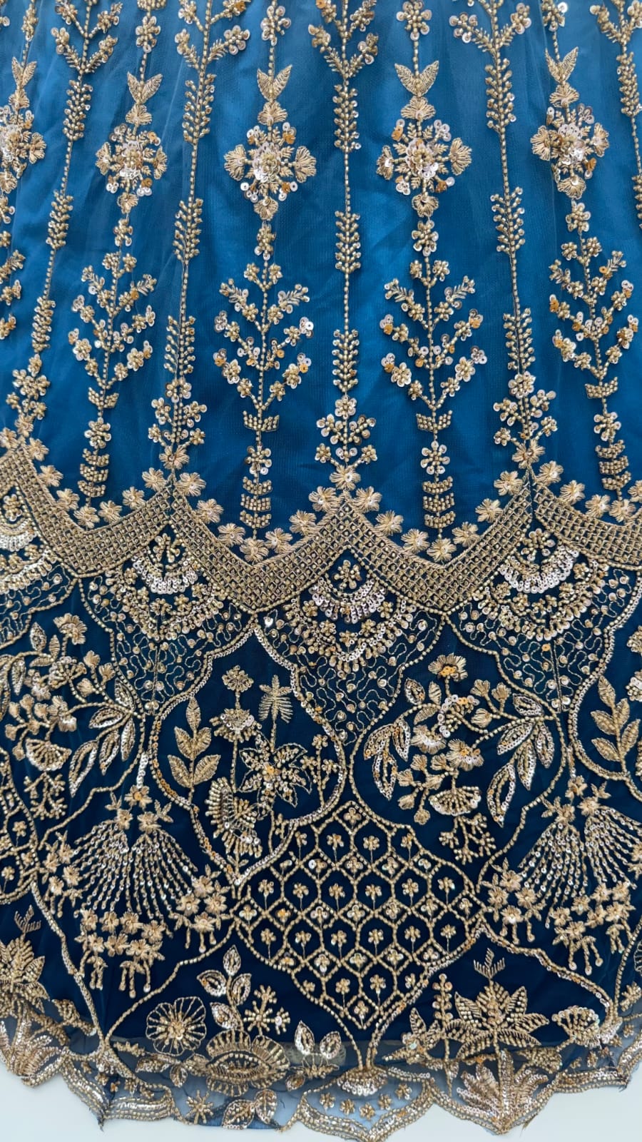 Sky Pure Heavy Net Motif Handwork Zari Sequins Work Bridal Lehenga Choli