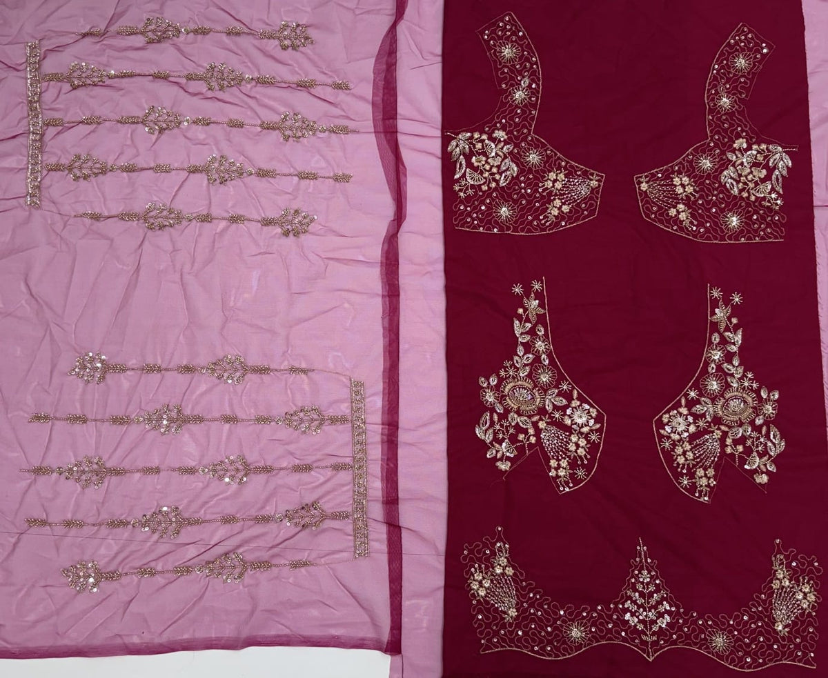 Pink Pure Heavy Net Motif Handwork Zari Sequins Work Bridal Lehenga Choli