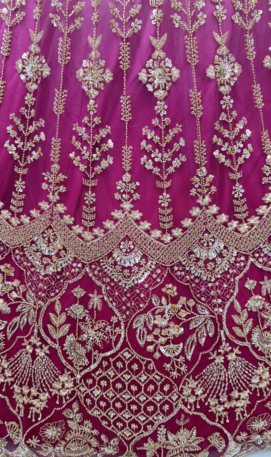 Pink Pure Heavy Net Motif Handwork Zari Sequins Work Bridal Lehenga Choli