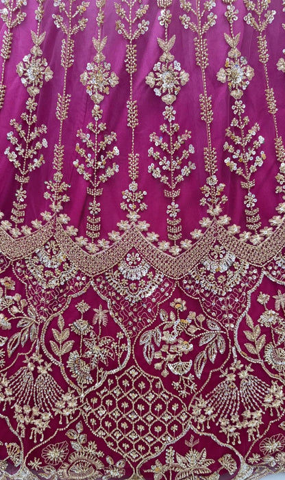 Pink Pure Heavy Net Motif Handwork Zari Sequins Work Bridal Lehenga Choli