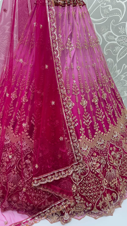 Pink Pure Heavy Net Motif Handwork Zari Sequins Work Bridal Lehenga Choli