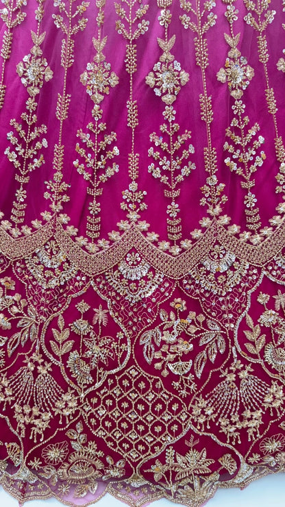Pink Pure Heavy Net Motif Handwork Zari Sequins Work Bridal Lehenga Choli