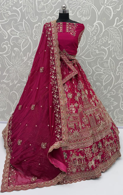 Red Pure Soft Gadhwal Silk Heavy Embroidery Work Bridal Lehenga Choli