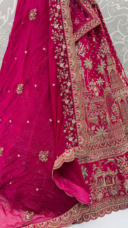 Red Pure Soft Gadhwal Silk Heavy Embroidery Work Bridal Lehenga Choli