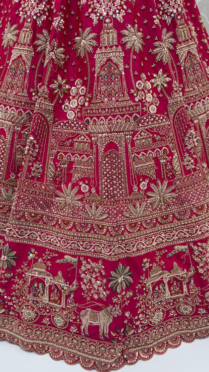 Red Pure Soft Gadhwal Silk Heavy Embroidery Work Bridal Lehenga Choli