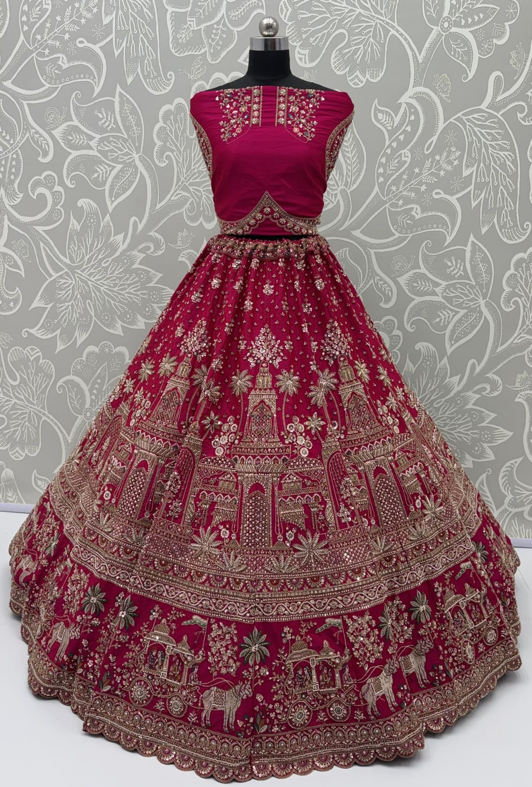 Red Pure Soft Gadhwal Silk Heavy Embroidery Work Bridal Lehenga Choli