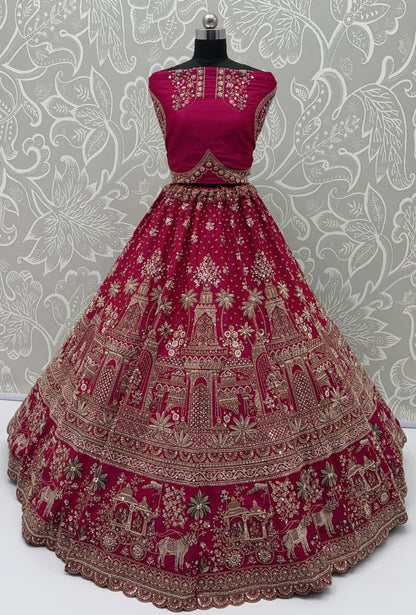 Red Pure Soft Gadhwal Silk Heavy Embroidery Work Bridal Lehenga Choli