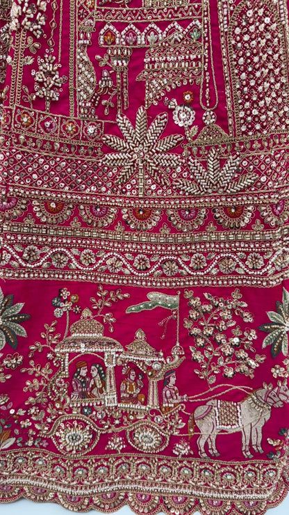 Red Pure Soft Gadhwal Silk Heavy Embroidery Work Bridal Lehenga Choli
