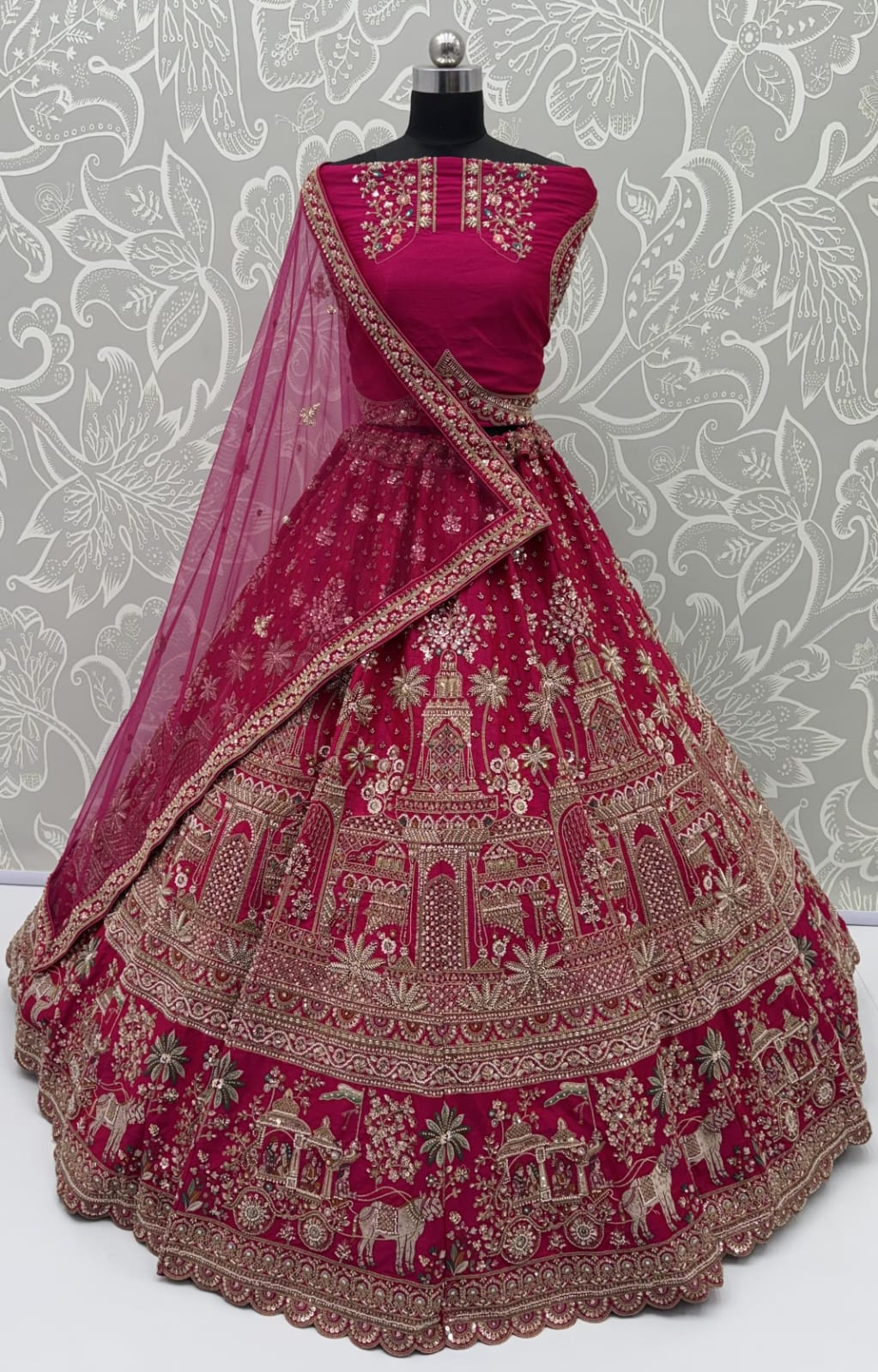 Red Pure Soft Gadhwal Silk Heavy Embroidery Work Bridal Lehenga Choli