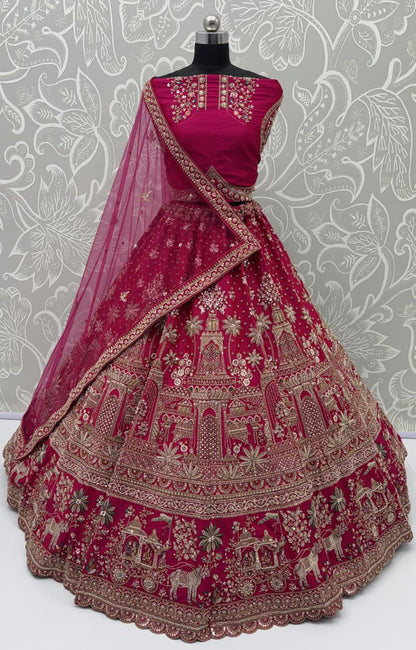 Red Pure Soft Gadhwal Silk Heavy Embroidery Work Bridal Lehenga Choli