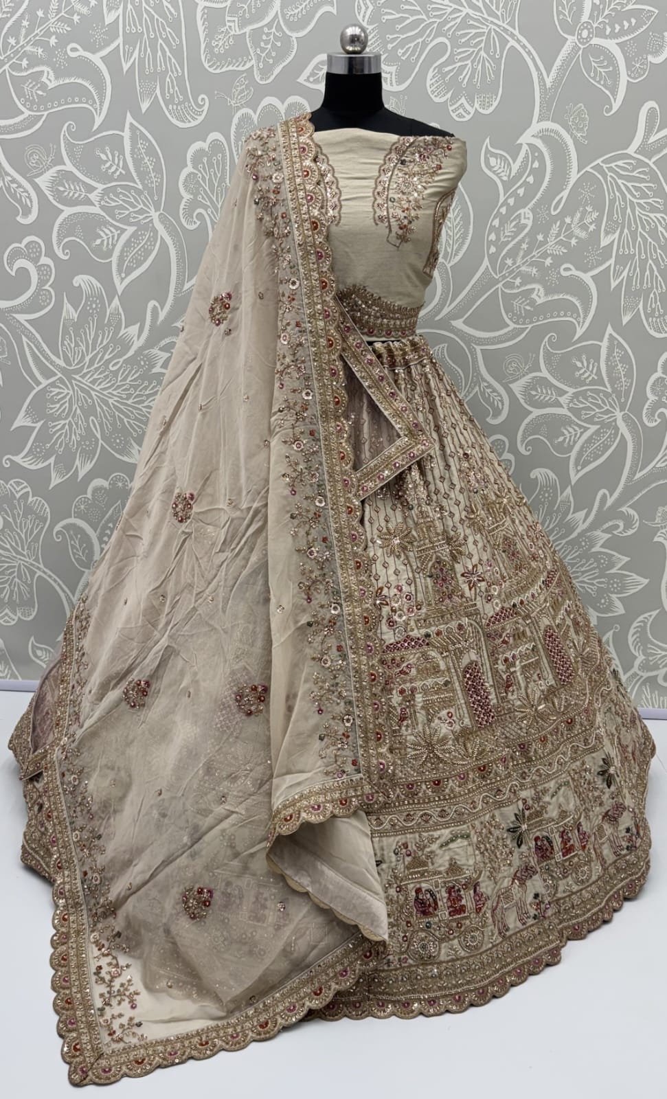Gold Pure Soft Gadhwal Silk Heavy Embroidery Work Bridal Lehenga Choli