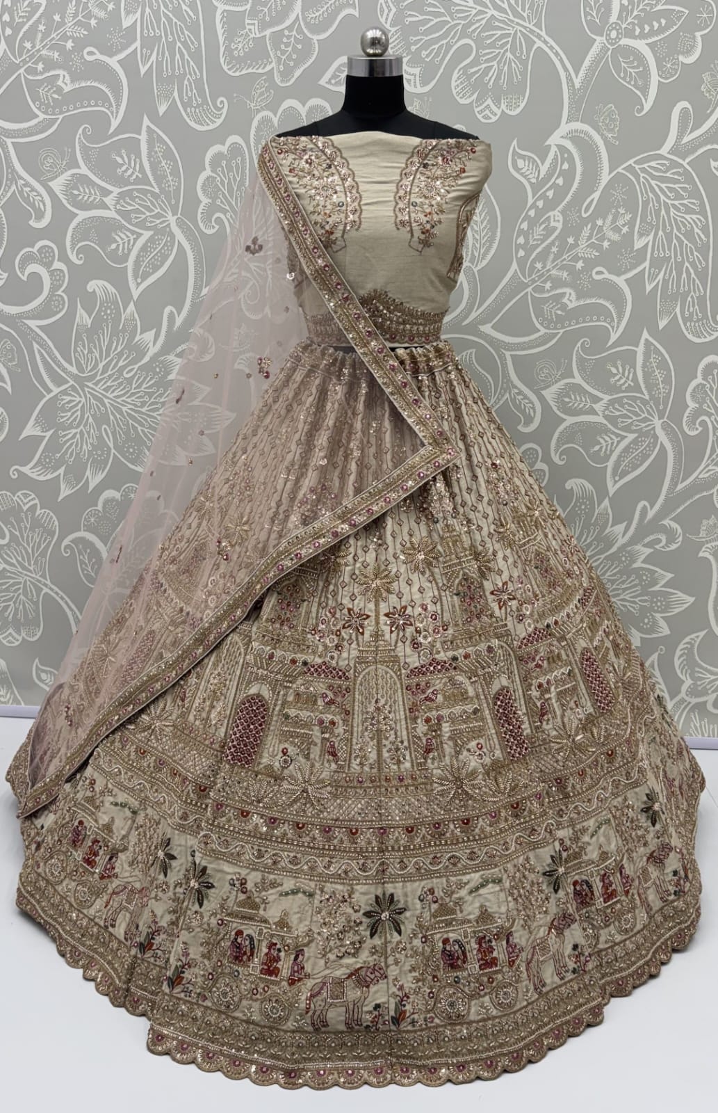 Gold Pure Soft Gadhwal Silk Heavy Embroidery Work Bridal Lehenga Choli