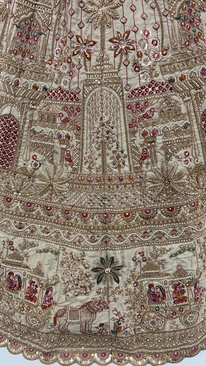 Gold Pure Soft Gadhwal Silk Heavy Embroidery Work Bridal Lehenga Choli