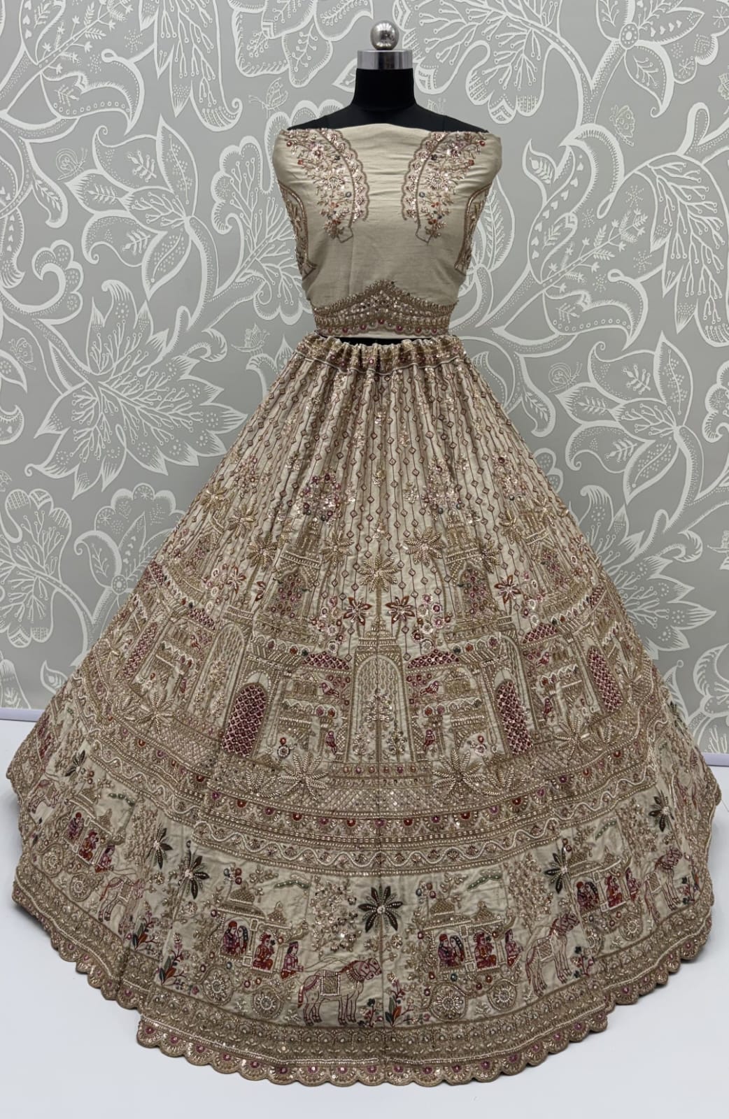 Gold Pure Soft Gadhwal Silk Heavy Embroidery Work Bridal Lehenga Choli
