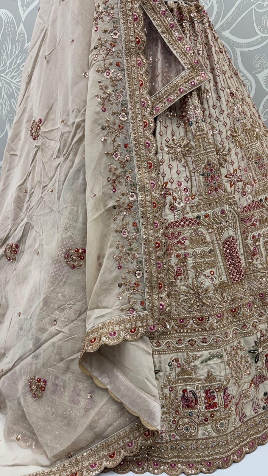 Gold Pure Soft Gadhwal Silk Heavy Embroidery Work Bridal Lehenga Choli