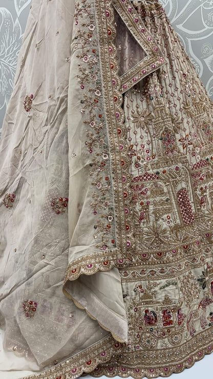 Gold Pure Soft Gadhwal Silk Heavy Embroidery Work Bridal Lehenga Choli