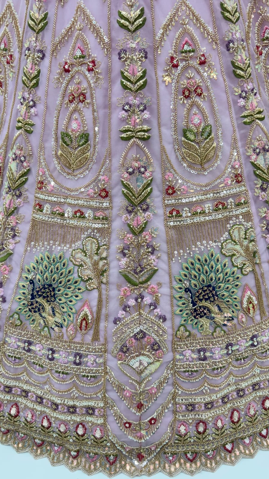 Pink Pure Heavy Net Motif Handwork Zari Sequins Work Bridal Lehenga Choli