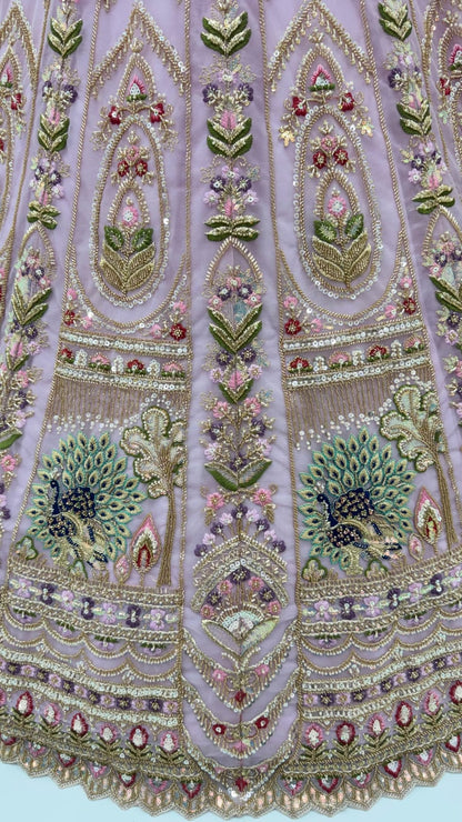 Pink Pure Heavy Net Motif Handwork Zari Sequins Work Bridal Lehenga Choli
