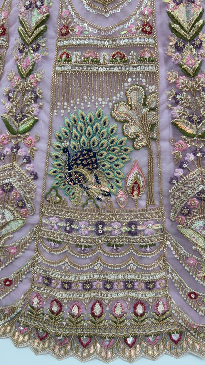 Pink Pure Heavy Net Motif Handwork Zari Sequins Work Bridal Lehenga Choli