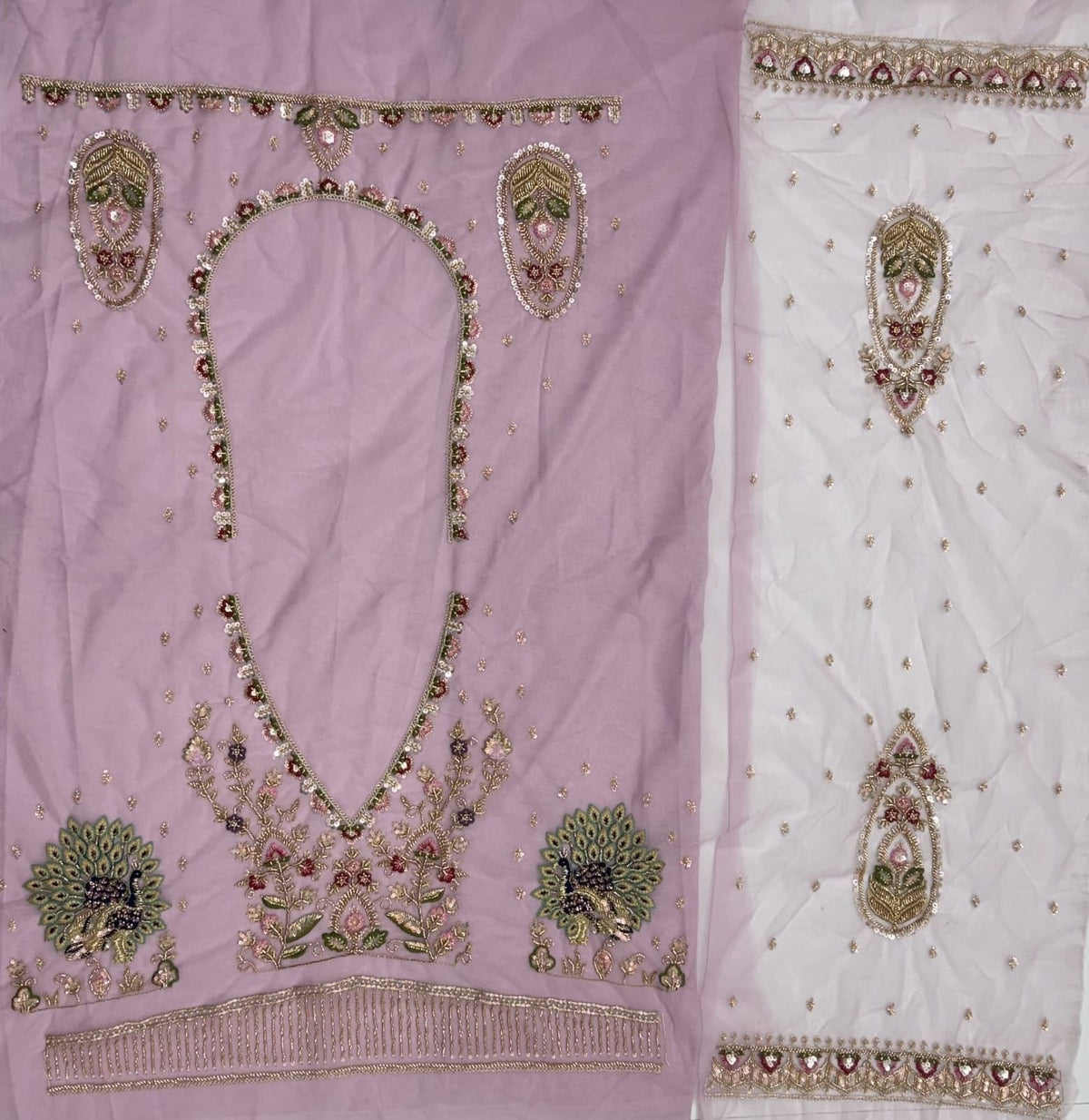 Pink Pure Heavy Net Motif Handwork Zari Sequins Work Bridal Lehenga Choli
