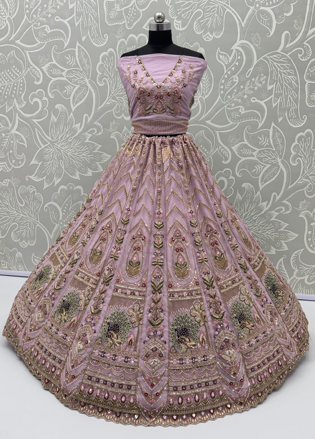 Pink Pure Heavy Net Motif Handwork Zari Sequins Work Bridal Lehenga Choli