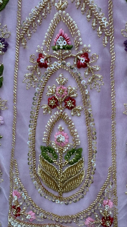 Pink Pure Heavy Net Motif Handwork Zari Sequins Work Bridal Lehenga Choli