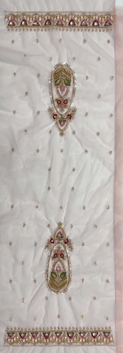 Peach Pure Heavy Net Motif Handwork Zari Sequins Work Bridal Lehenga Choli