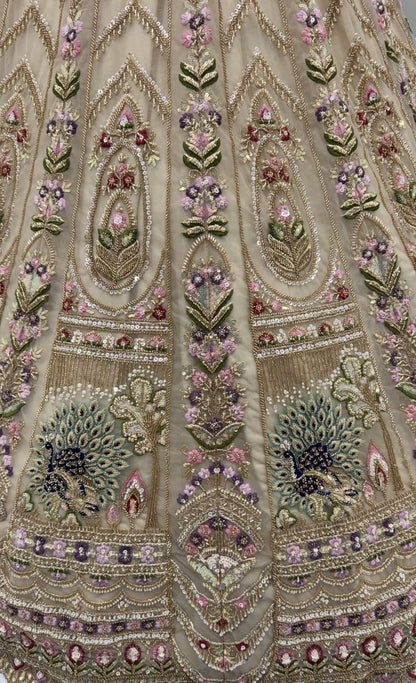 Chiku Pure Heavy Net Motif Handwork Zari Sequins Work Bridal Lehenga Choli