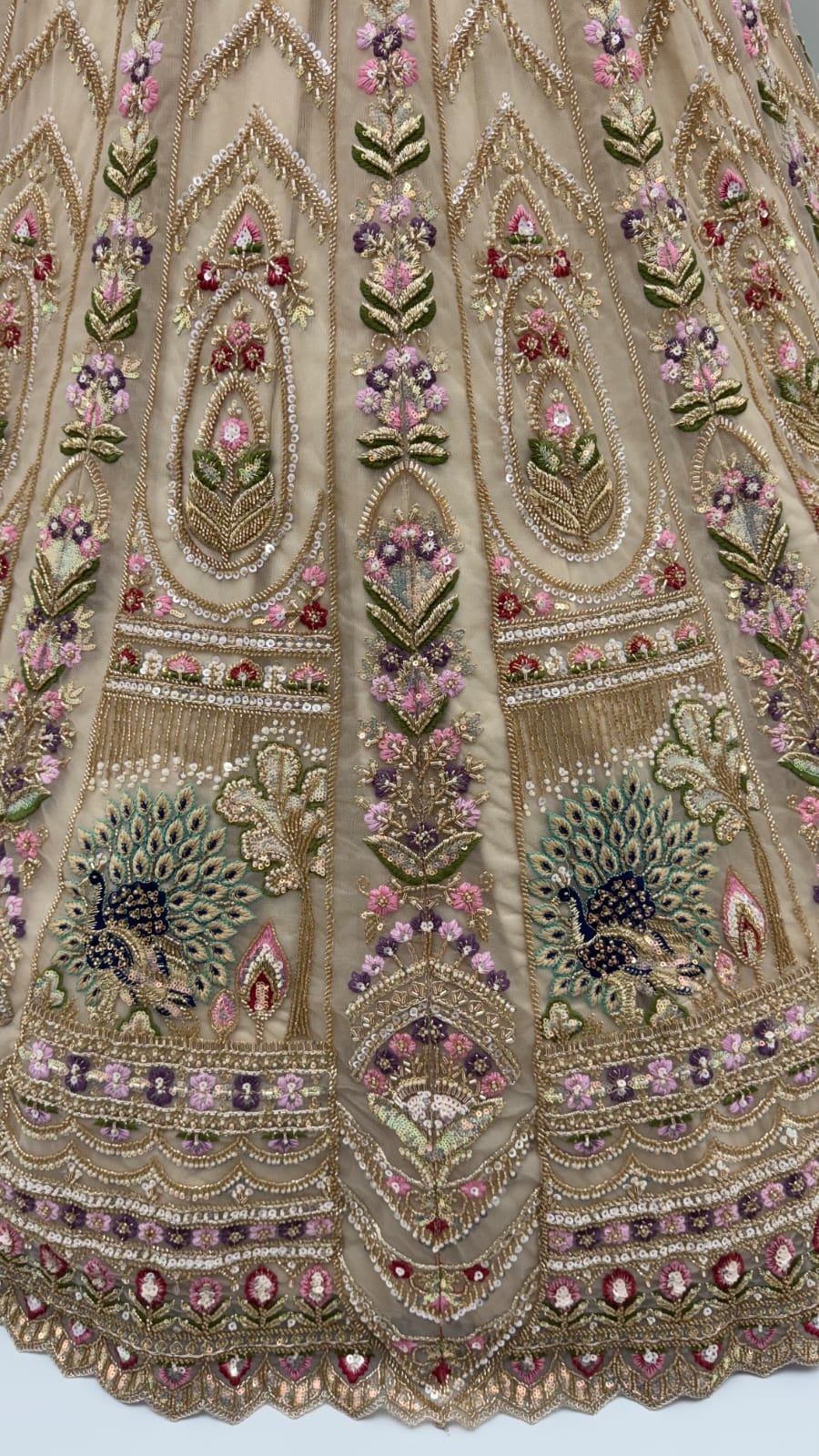 Chiku Pure Heavy Net Motif Handwork Zari Sequins Work Bridal Lehenga Choli