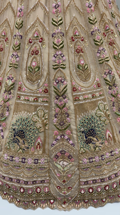 Chiku Pure Heavy Net Motif Handwork Zari Sequins Work Bridal Lehenga Choli