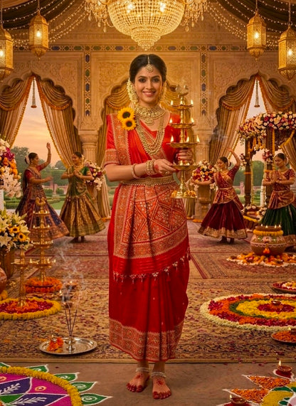 Orange Pure Soft Banarasi Patola Silk Blend Traditional Manekchowk Hand and Mirror Work Patola Saree