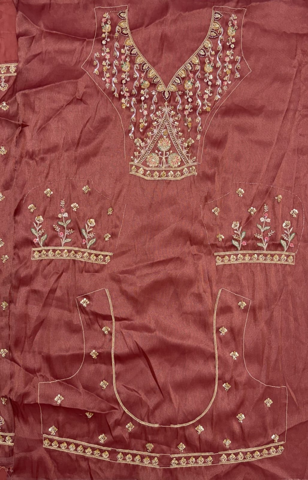 Beige Pink Pure Chandnia Silk Handwork Motif Crystal Beads Multi Thread Dori Sequins Work Bridal Lehenga Choli