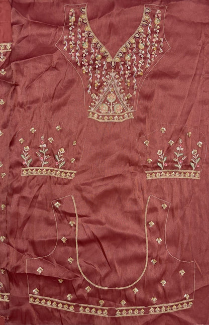 Beige Pink Pure Chandnia Silk Handwork Motif Crystal Beads Multi Thread Dori Sequins Work Bridal Lehenga Choli