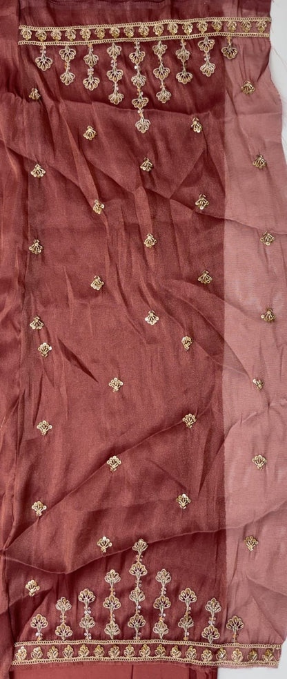 Beige Pink Pure Chandnia Silk Handwork Motif Crystal Beads Multi Thread Dori Sequins Work Bridal Lehenga Choli