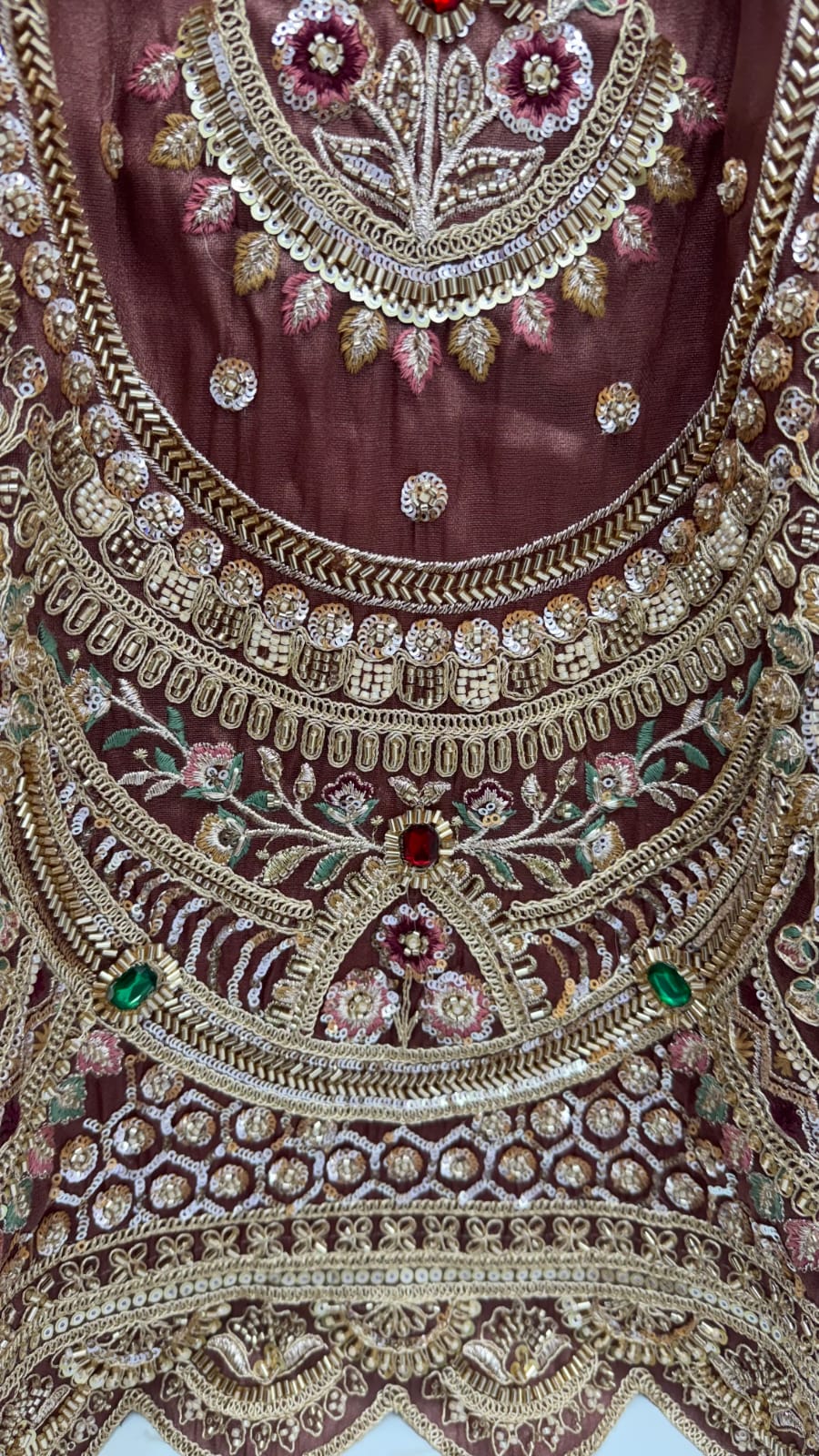 Beige Pink Pure Chandnia Silk Handwork Motif Crystal Beads Multi Thread Dori Sequins Work Bridal Lehenga Choli