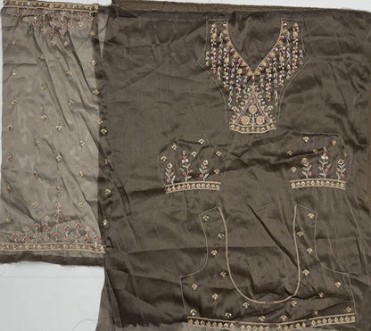 Grey Pure Chandnia Silk Handwork Motif Crystal Beads Multi Thread Dori Sequins Work Bridal Lehenga Choli