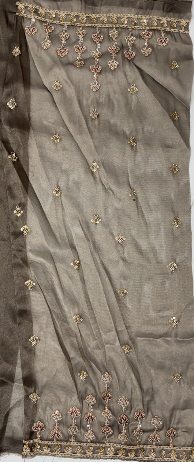 Grey Pure Chandnia Silk Handwork Motif Crystal Beads Multi Thread Dori Sequins Work Bridal Lehenga Choli