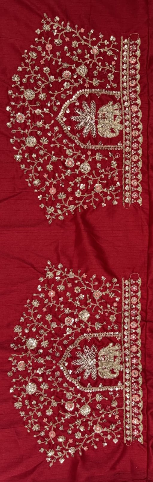 Red Pure Gadhwal Silk Peacock Pattern Handwork Motif Sequins Work Bridal Lehenga Choli