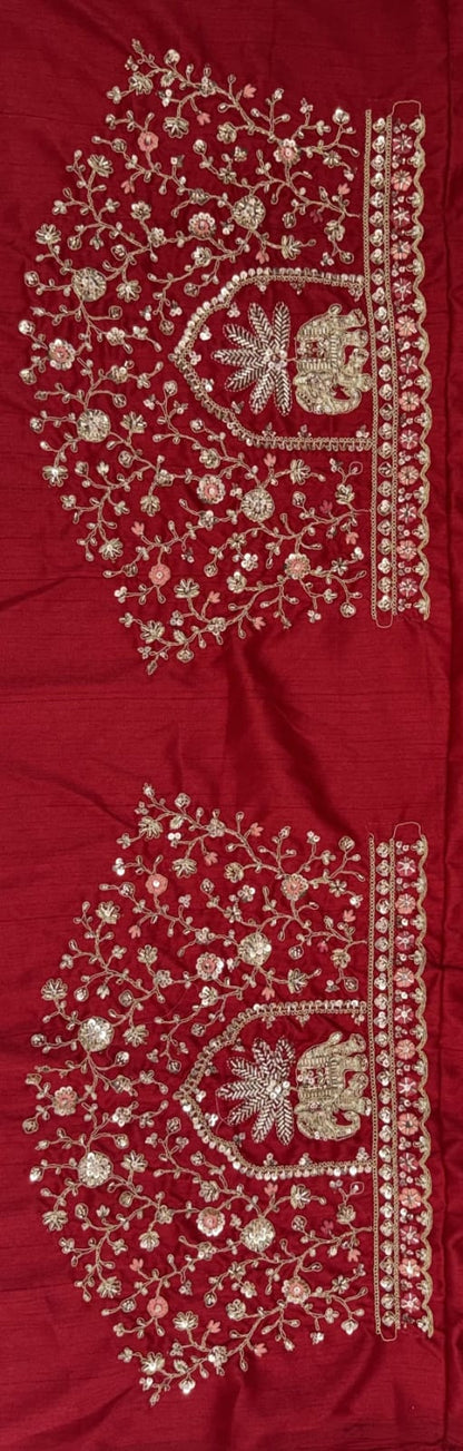 Red Pure Gadhwal Silk Peacock Pattern Handwork Motif Sequins Work Bridal Lehenga Choli