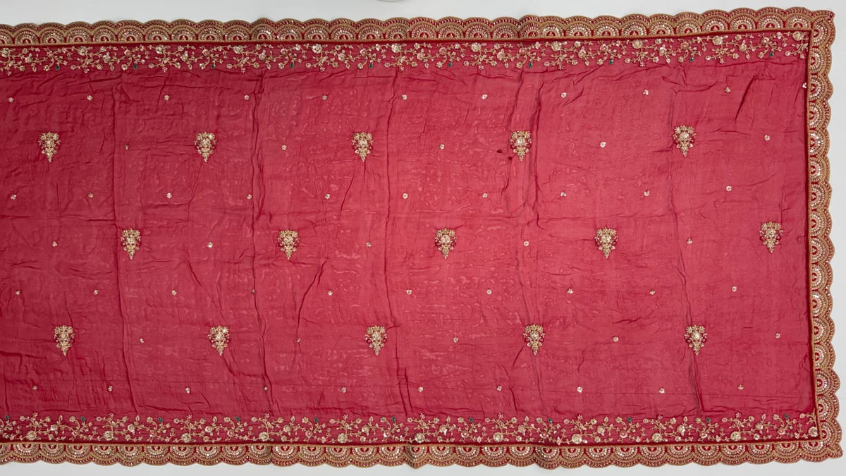 Red Pure Gadhwal Silk Peacock Pattern Handwork Motif Sequins Work Bridal Lehenga Choli