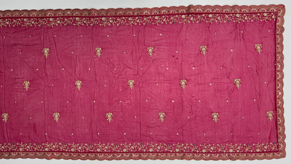 Rani Pink Pure Gadhwal Silk Peacock Pattern Handwork Motif Sequins Work Bridal Lehenga Choli