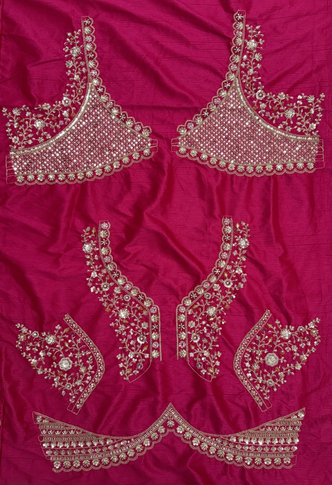 Rani Pink Pure Gadhwal Silk Peacock Pattern Handwork Motif Sequins Work Bridal Lehenga Choli