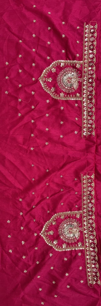 Rani Pink Pure Gadhwal Silk Peacock Pattern Handwork Motif Sequins Work Bridal Lehenga Choli
