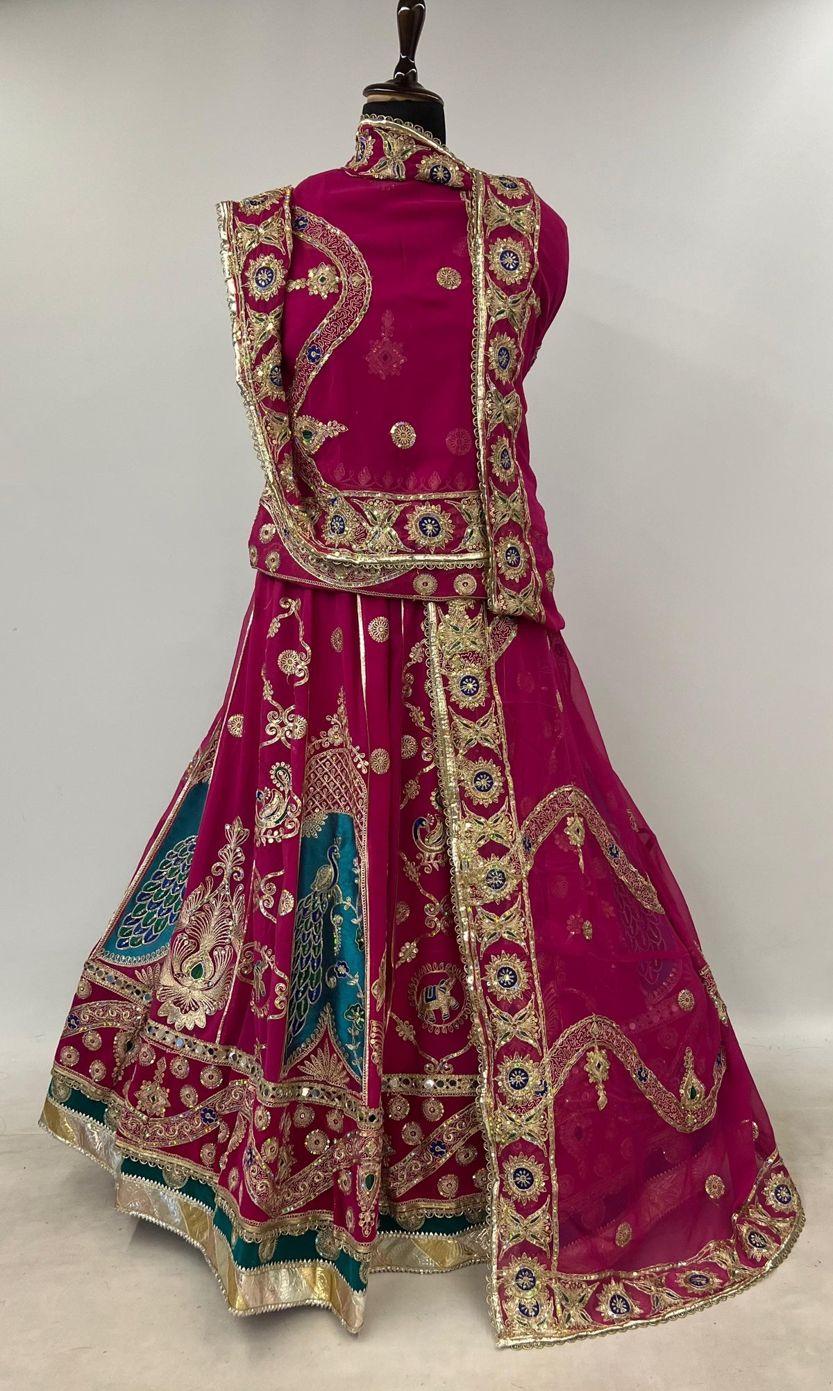 Pink Pure Georgette 08 Mtr Flair Jaru Multi Work Rajasthani Rajwadi Rajputi Lehenga Choli