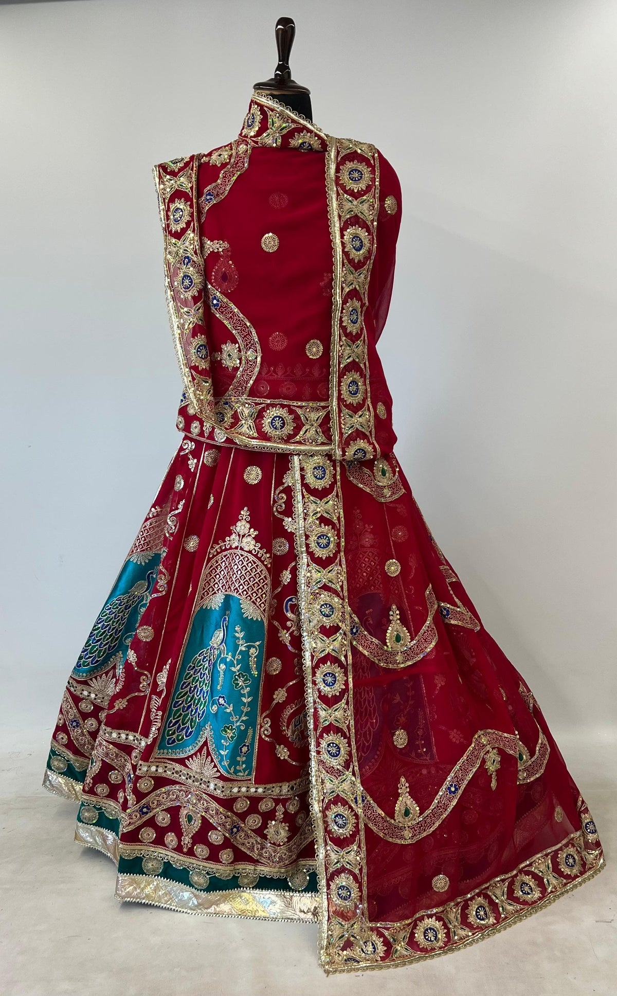 Red Pure Georgette 08 Mtr Flair Jaru Multi Work Rajasthani Rajwadi Rajputi Lehenga Choli