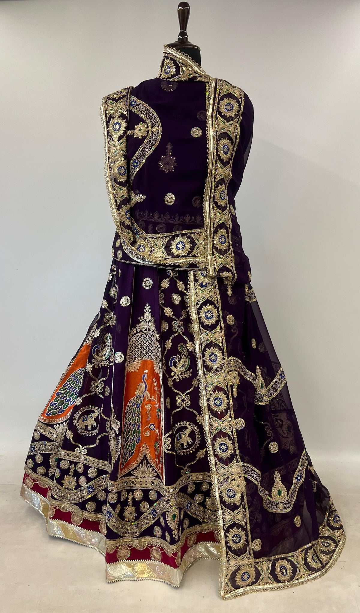 Black Pure Georgette 08 Mtr Flair Jaru Multi Work Rajasthani Rajwadi Rajputi Lehenga Choli