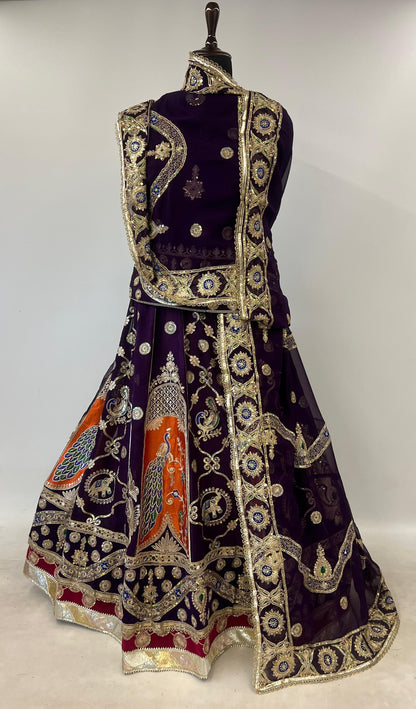 Black Pure Georgette 08 Mtr Flair Jaru Multi Work Rajasthani Rajwadi Rajputi Lehenga Choli