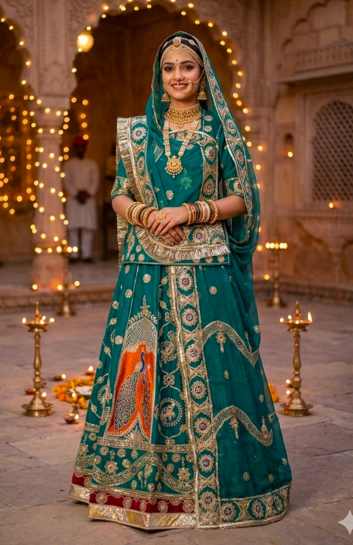 Rama Pure Georgette 08 Mtr Flair Jaru Multi Work Rajasthani Rajwadi Rajputi Lehenga Choli